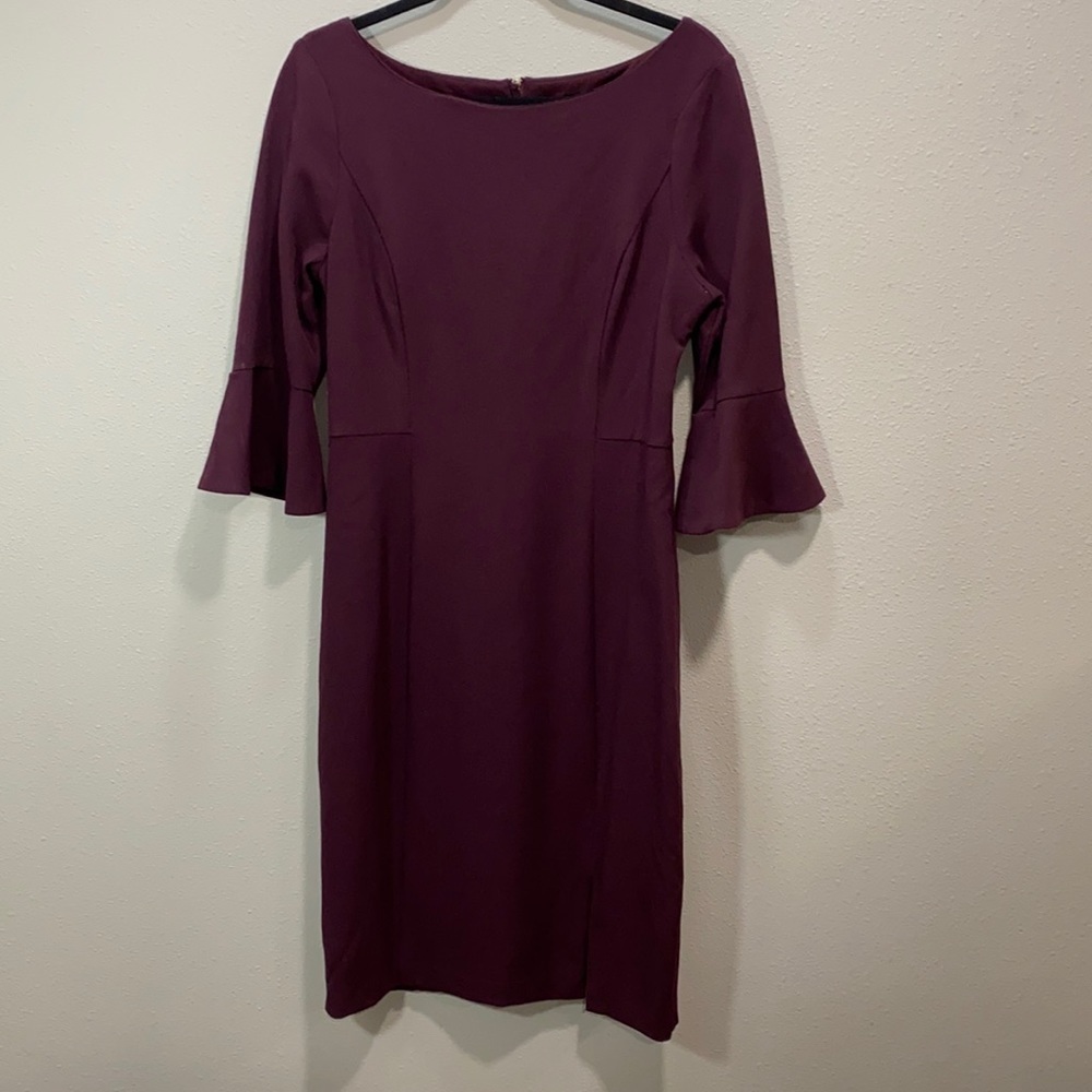 White House Black Market burgandy plum purple bell sleeve dress